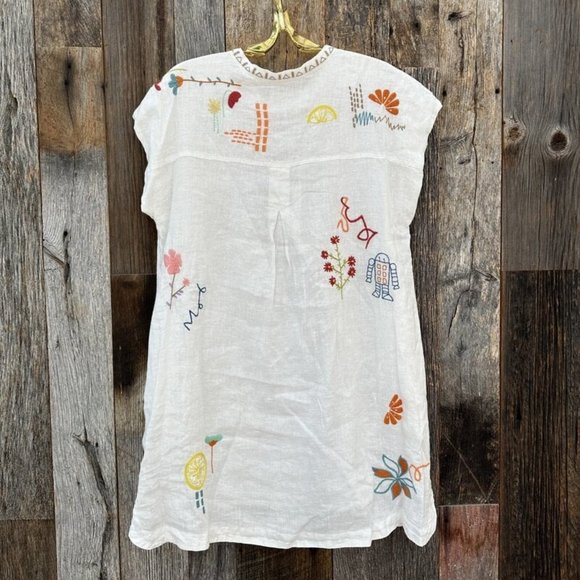 Johnny Was Lemona Dress Floral Embroidery Linen Natural Button Front White NEW - Picture 6 of 10